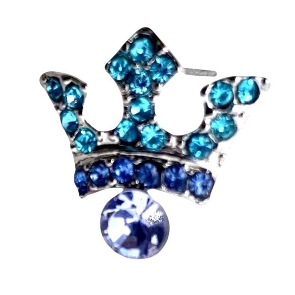 Crystal Collection Crown Princess Blue Turquoise Rhinestone Post Earrings New - Picture 2 of 6